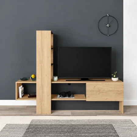 Mobile Porta TV 180x38x138 cm Rovere Antracite con Anta a Ribalta