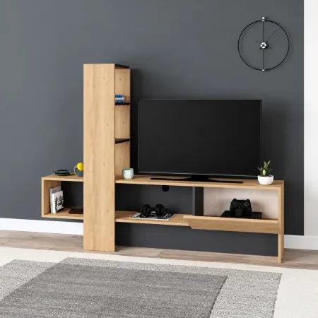 Mobile Porta TV 180x38x138 cm Rovere Antracite con Anta a Ribalta
