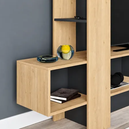 Mobile Porta TV 180x38x138 cm Rovere Antracite con Anta a Ribalta