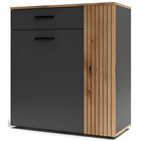 Mobile 2 Ante 1 Cassetto Credenza Multiuso Antracite Rovere Soggiorno