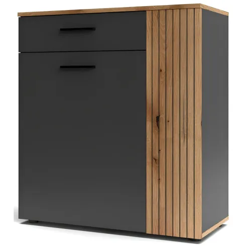 Mobile 2 Ante 1 Cassetto Credenza Multiuso Antracite Rovere Soggiorno