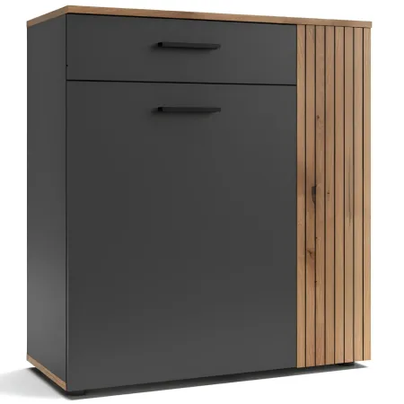 Mobile 2 Ante 1 Cassetto Credenza Multiuso Antracite Rovere Soggiorno