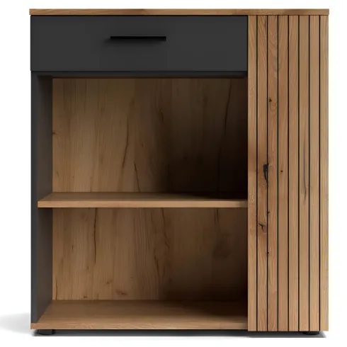 Mobile 2 Ante 1 Cassetto Credenza Multiuso Antracite Rovere Soggiorno