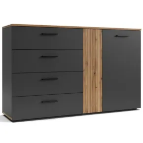 Madia da Soggiorno Reversibile 4 Cassetti Credenza Antracite Rovere
