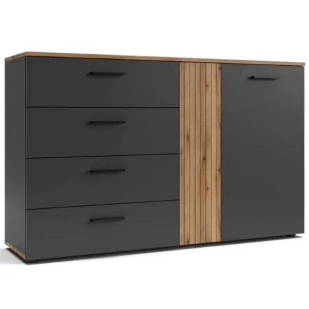 Madia da Soggiorno Reversibile 4 Cassetti Credenza Antracite Rovere