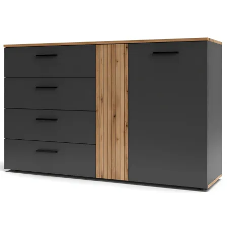 Madia da Soggiorno Reversibile 4 Cassetti Credenza Antracite Rovere