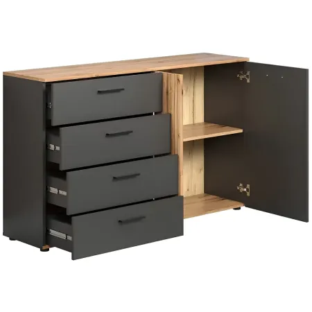Madia da Soggiorno Reversibile 4 Cassetti Credenza Antracite Rovere