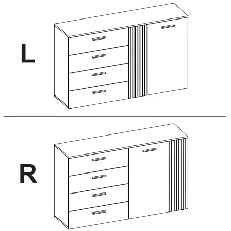 Madia da Soggiorno Reversibile 4 Cassetti Credenza Antracite Rovere