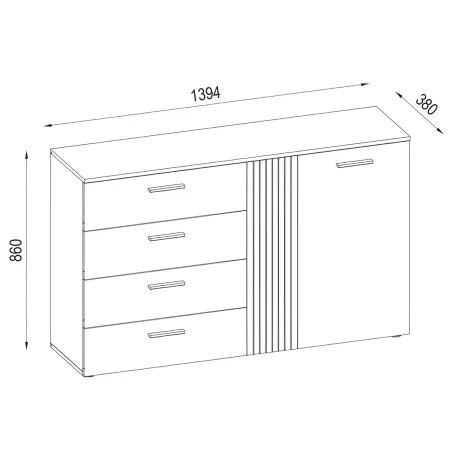 Madia da Soggiorno Reversibile 4 Cassetti Credenza Antracite Rovere