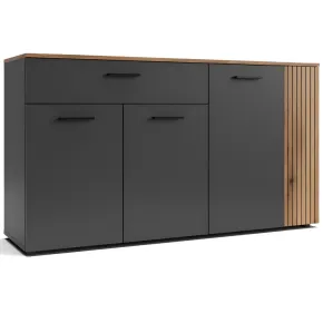 Credenza 4 Ante Cassetto 3 Ripiani Madia da Soggiorno Antracite Rovere