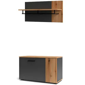 Set Mobile Ingresso Madia 2 Ante Mensola Attaccapanni Antracite Rovere