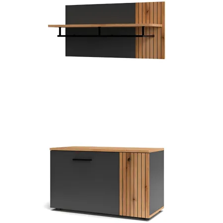 Set Mobile Ingresso Madia 2 Ante Mensola Attaccapanni Antracite Rovere