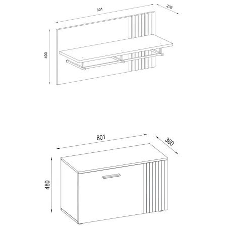 Set Mobile Ingresso Madia 2 Ante Mensola Attaccapanni Antracite Rovere
