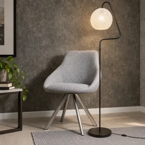 Lampada da Terra 160 cm Nero con Paralume Bianco 60W da Interno