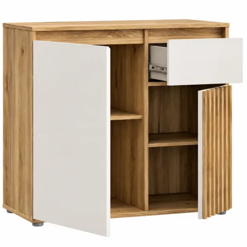 Mobile Multiuso 2 Ante Cassetto Credenza Rovere Beige Ingresso Camera