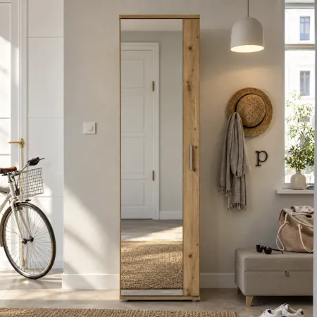Mobile Scarpiera con Specchio Rovere Armadio Salvaspazio 6 Ripiani