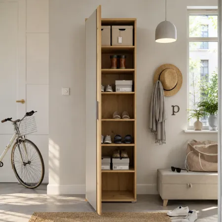 Mobile Scarpiera con Specchio Rovere Armadio Salvaspazio 6 Ripiani