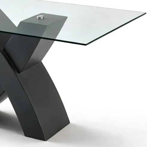 Tavolo da Pranzo 150x90 cm Piano in Vetro Gambe Incrociate Nero