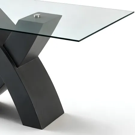 Tavolo da Pranzo 150x90 cm Piano in Vetro Gambe Incrociate Nero