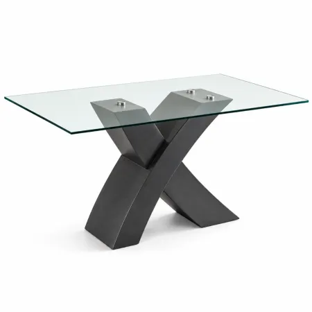 Tavolo da Pranzo 150x90 cm Piano in Vetro Gambe Incrociate Nero