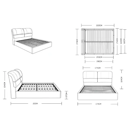 Struttura Letto Matrimoniale Contenitore 160x190 cm Imbottito Tortora