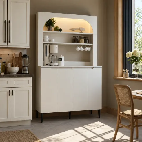 Mobile Cucina Caffè Multiuso 4 Ante 2 Mensole Ripiani Ganci Bianco