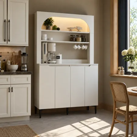 Mobile Cucina Caffè Multiuso 4 Ante 2 Mensole Ripiani Ganci Bianco