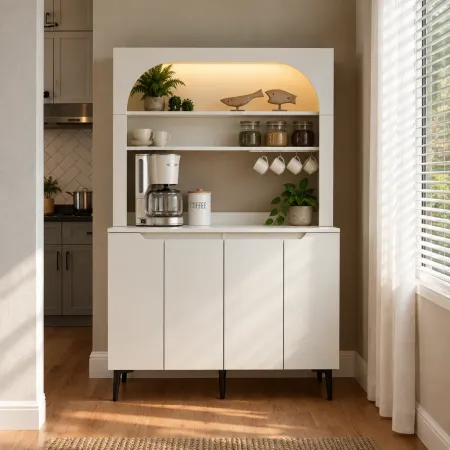 Mobile Cucina Caffè Multiuso 4 Ante 2 Mensole Ripiani Ganci Bianco