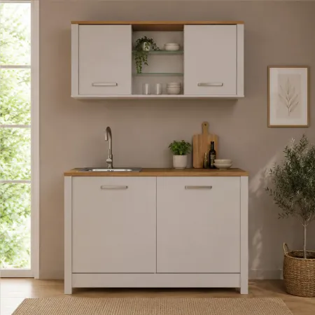 Mobili Cucina Componibile con Base Sottolavello Pensile Beige Rovere