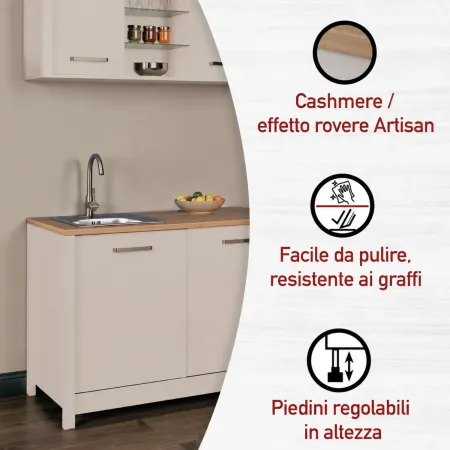 Mobili Cucina Componibile con Base Sottolavello Pensile Beige Rovere
