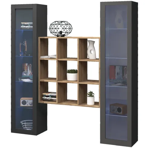 Parete Attrezzata Soggiorno TV 170 cm Antracite con Vetrine Libreria