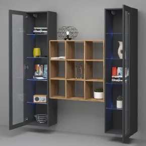 Parete Attrezzata Soggiorno TV 170 cm Antracite con Vetrine Libreria 2