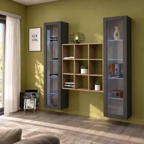 Parete Attrezzata Soggiorno TV 170 cm Antracite con Vetrine Libreria