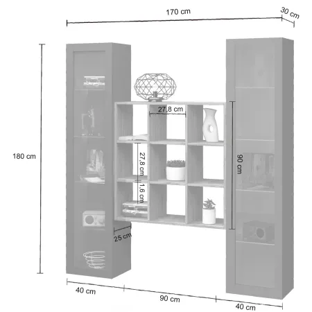 Parete Attrezzata Soggiorno TV 170 cm Antracite con Vetrine Libreria