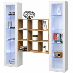 Parete Attrezzata Soggiorno 170 cm Bianco Lucido con Vetrine Libreria