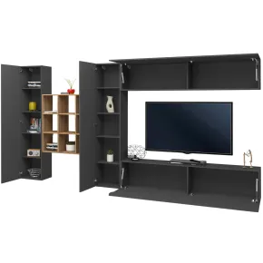 Parete Attrezzata Soggiorno 350 cm Porta TV Pensile Antracite Rovere 2