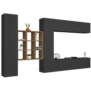 Parete Attrezzata Soggiorno 350 cm Porta TV Pensile Antracite Rovere