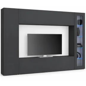 Parete Attrezzata Soggiorno 260 cm Antracite con Vetrina Porta TV