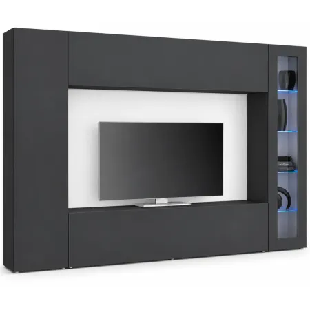 Parete Attrezzata Soggiorno 260 cm Antracite con Vetrina Porta TV
