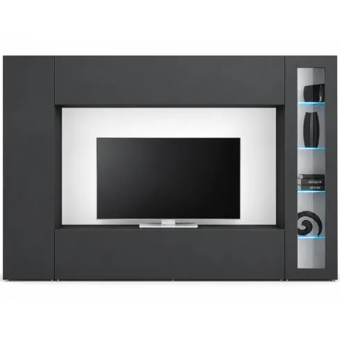 Parete Attrezzata Soggiorno 260 cm Antracite con Vetrina Porta TV