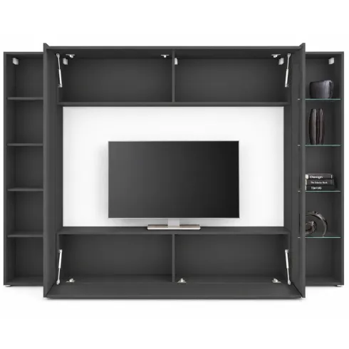 Parete Attrezzata Soggiorno 260 cm Antracite con Vetrina Porta TV