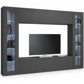 Mobile TV Soggiorno Parete Attrezzata Antracite Pensile con 2 Vetrine