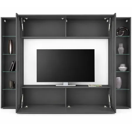 Mobile TV Soggiorno Parete Attrezzata Antracite Pensile con 2 Vetrine
