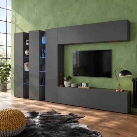 Mobile Porta TV da Soggiorno Parete Attrezzata 340 cm Antracite Opaco