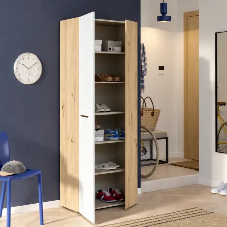 Armadio Scarpiera Multiuso 2 Ante Ripiani Rovere Bianco Camera Ingresso