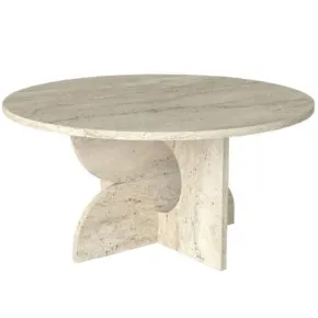 Tavolino da Salotto Rotondo in HDF Effetto Travertino da Caffè 75x75