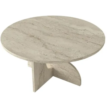 Tavolino da Salotto Rotondo in HDF Effetto Travertino da Caffè 75x75