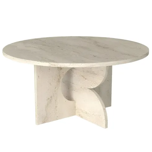 Tavolino da Salotto Rotondo in HDF Effetto Travertino da Caffè 75x75