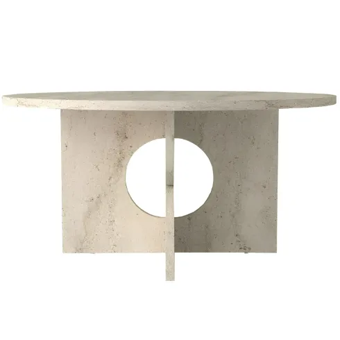 Tavolino da Salotto Rotondo in HDF Effetto Travertino da Caffè 75x75