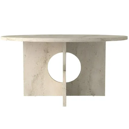 Tavolino da Salotto Rotondo in HDF Effetto Travertino da Caffè 75x75